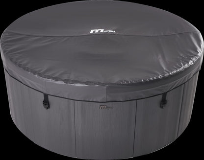 Round inflatable hot tub with cover on a white background