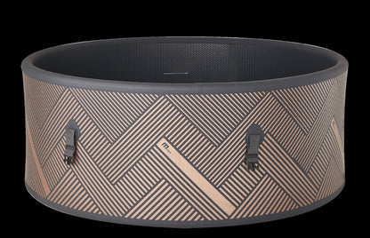 MSpa Exterior of a hot tub with geometric design on a black background. - Luxe Tub Source
