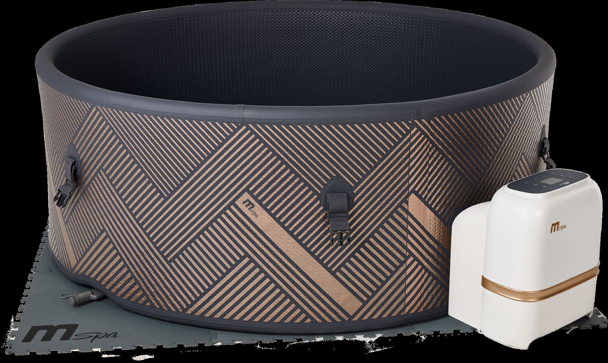 MSpa Portable hot tub with pump and mat on a white background. - Luxe Tub Source