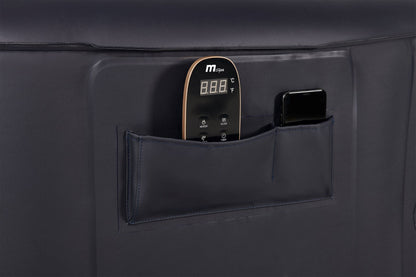 Hot tub remote control and a cell phone in the pockets of the Mspa Aurora hot tub.
