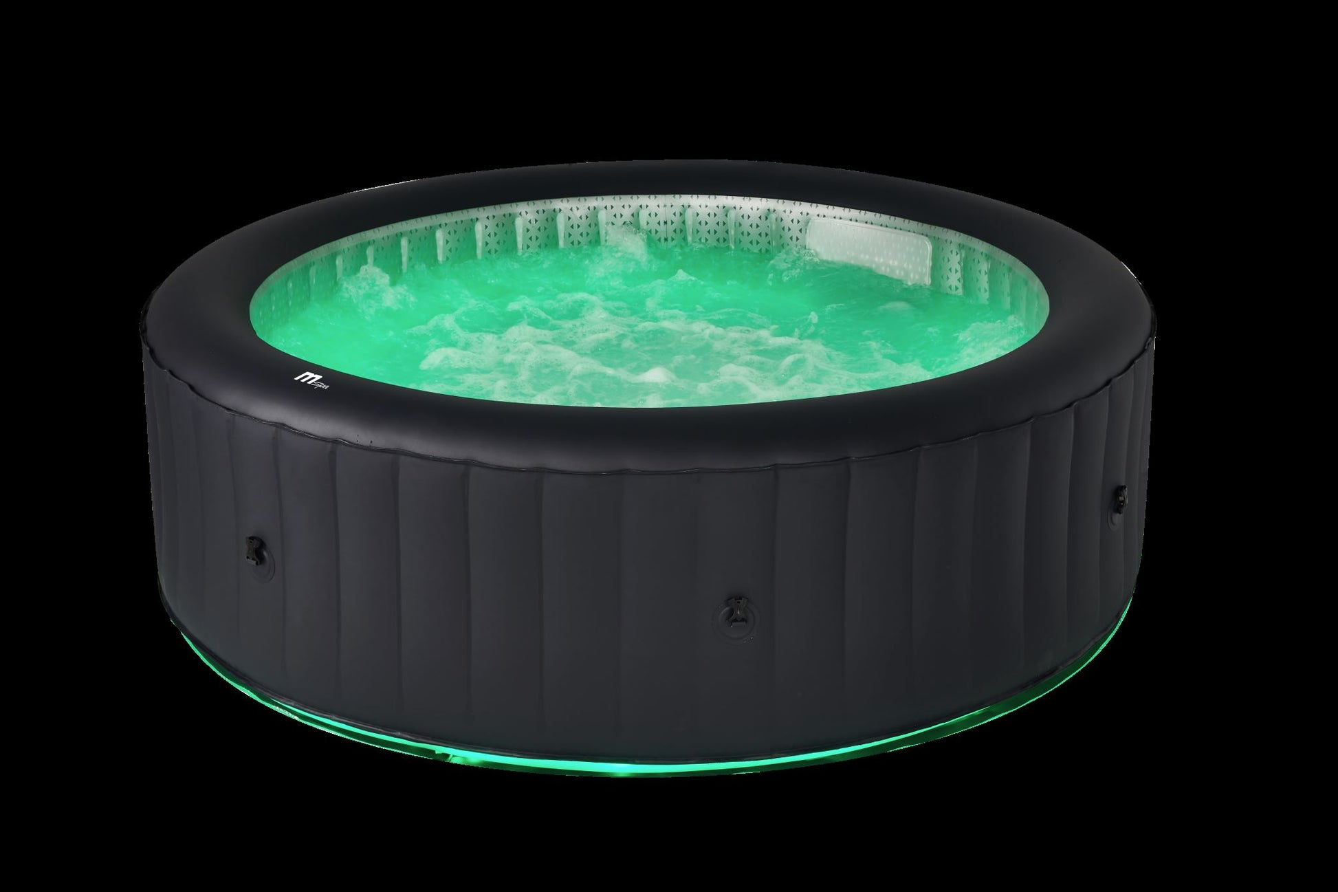Inflatable hot tub with green water on a black background