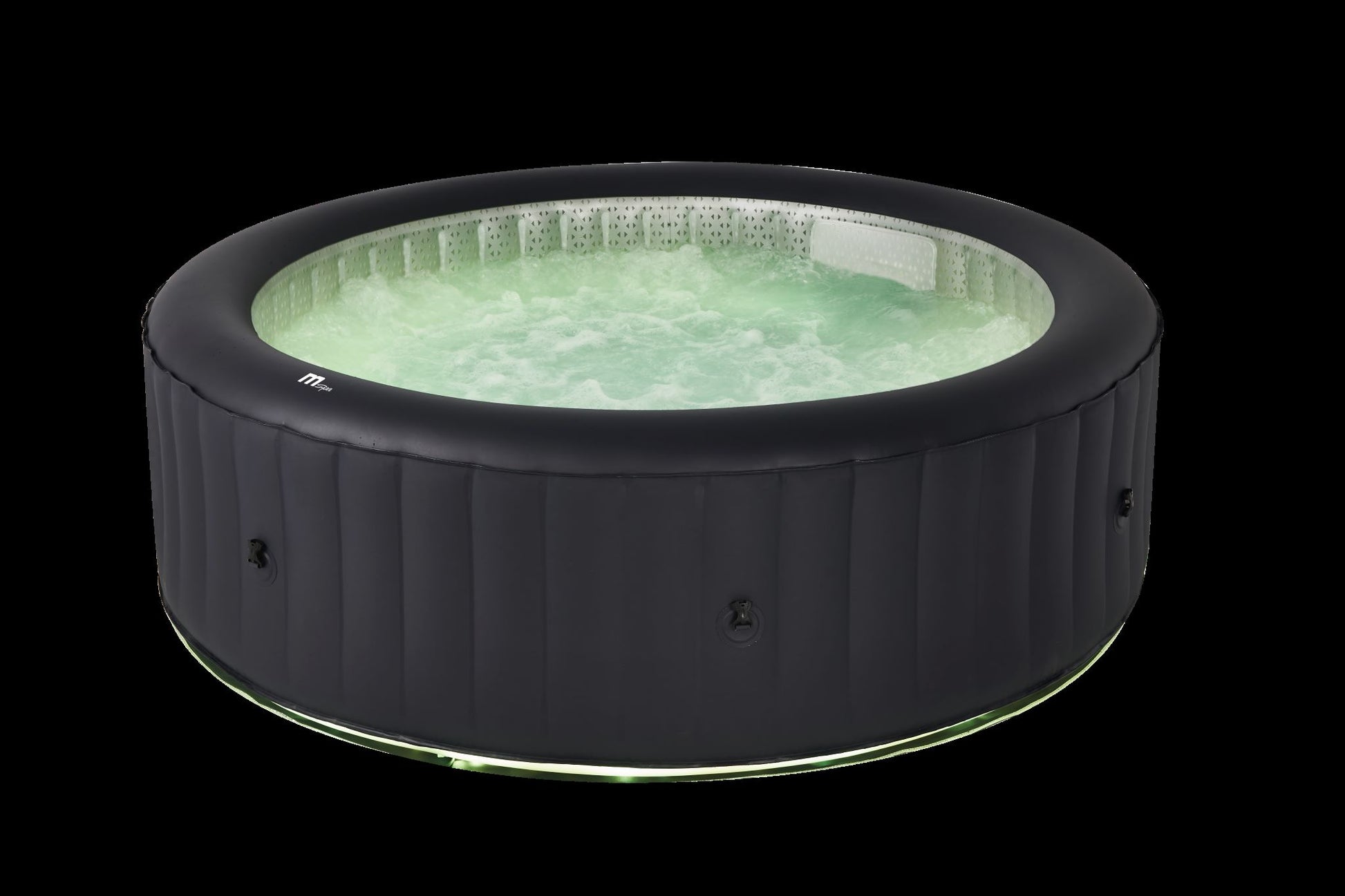 Inflatable hot tub with green water on a black background