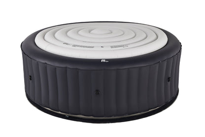 Inflatable Mspa hot tub with black exterior and white interior on a white background