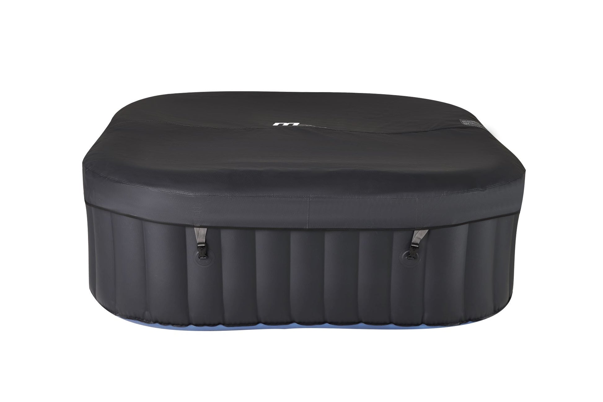 MSpa Black inflatable hot tub with hot tub cover on a white background.  - Luxe Tub Source