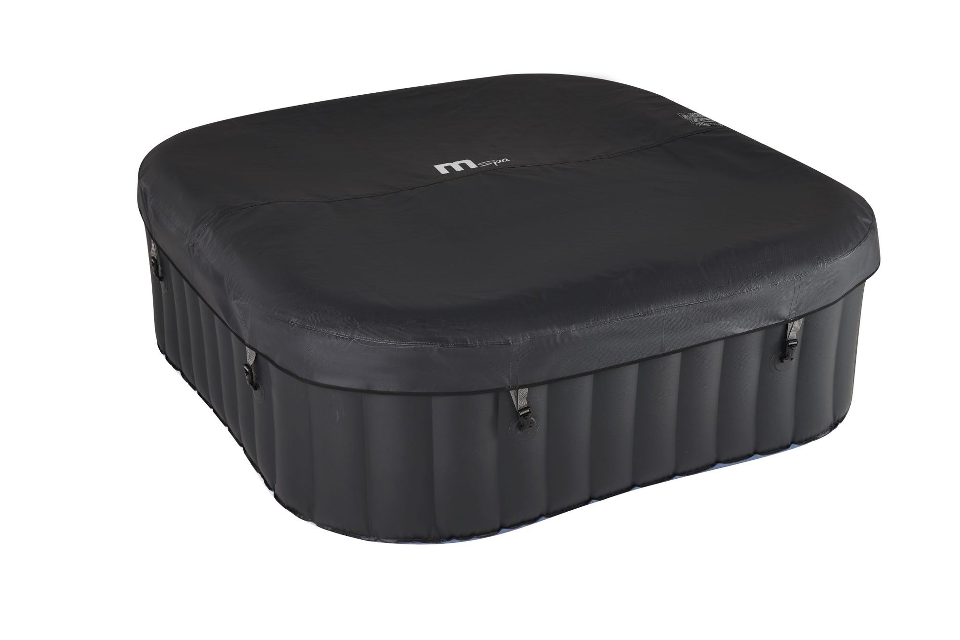 MSpa Black inflatable hot tub with the hot tub cover on.  - Luxe Tub Source