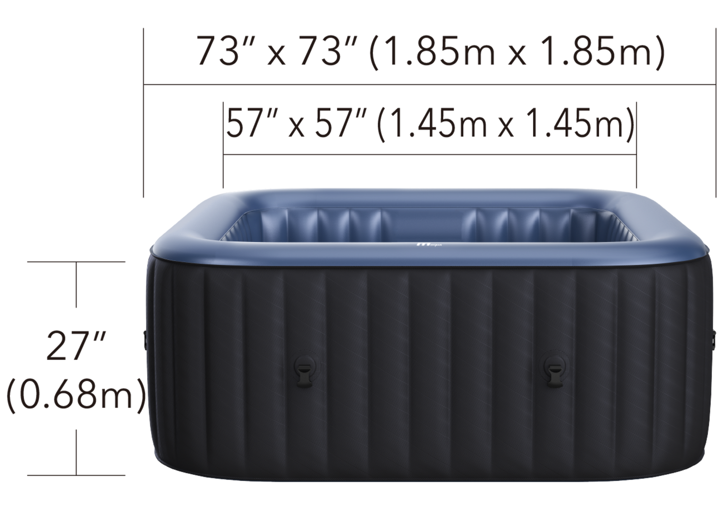 MSpa Inflatable hot tub with dimensions labeled on a white background.  - Luxe Tub Source
