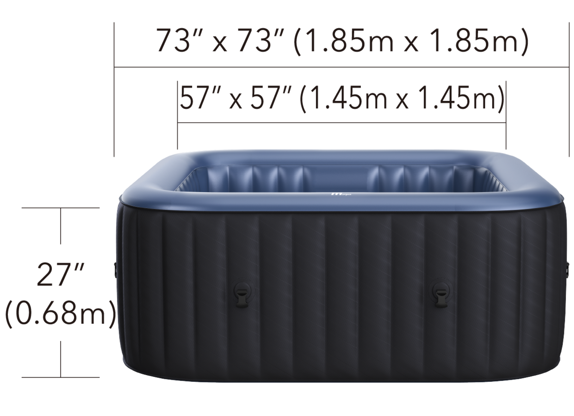 MSpa Inflatable hot tub with dimensions labeled on a white background.  - Luxe Tub Source