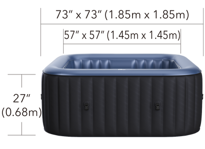 MSpa Inflatable hot tub with dimensions labeled on a white background.  - Luxe Tub Source