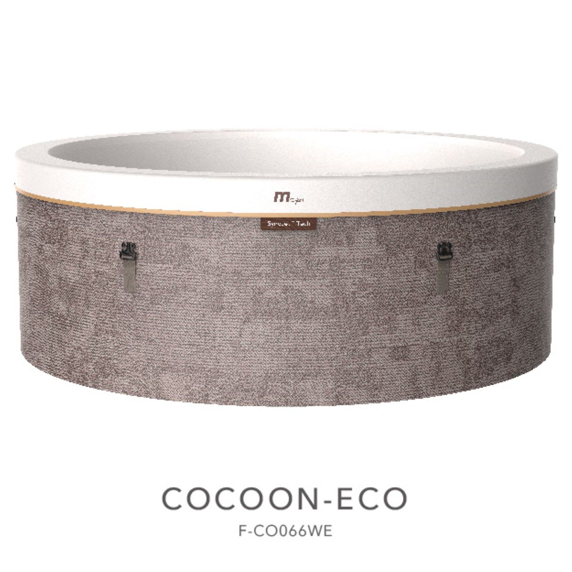 MSpa 'COCOON' Round, gray and white hot tub on a white background. - Luxe Tub Source