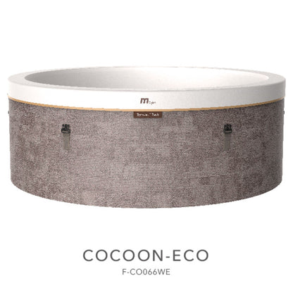 MSpa 'COCOON' Round, gray and white hot tub on a white background. - Luxe Tub Source
