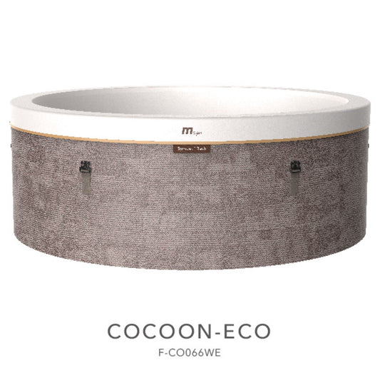 MSpa 'COCOON' Round, gray and white hot tub on a white background. - Luxe Tub Source