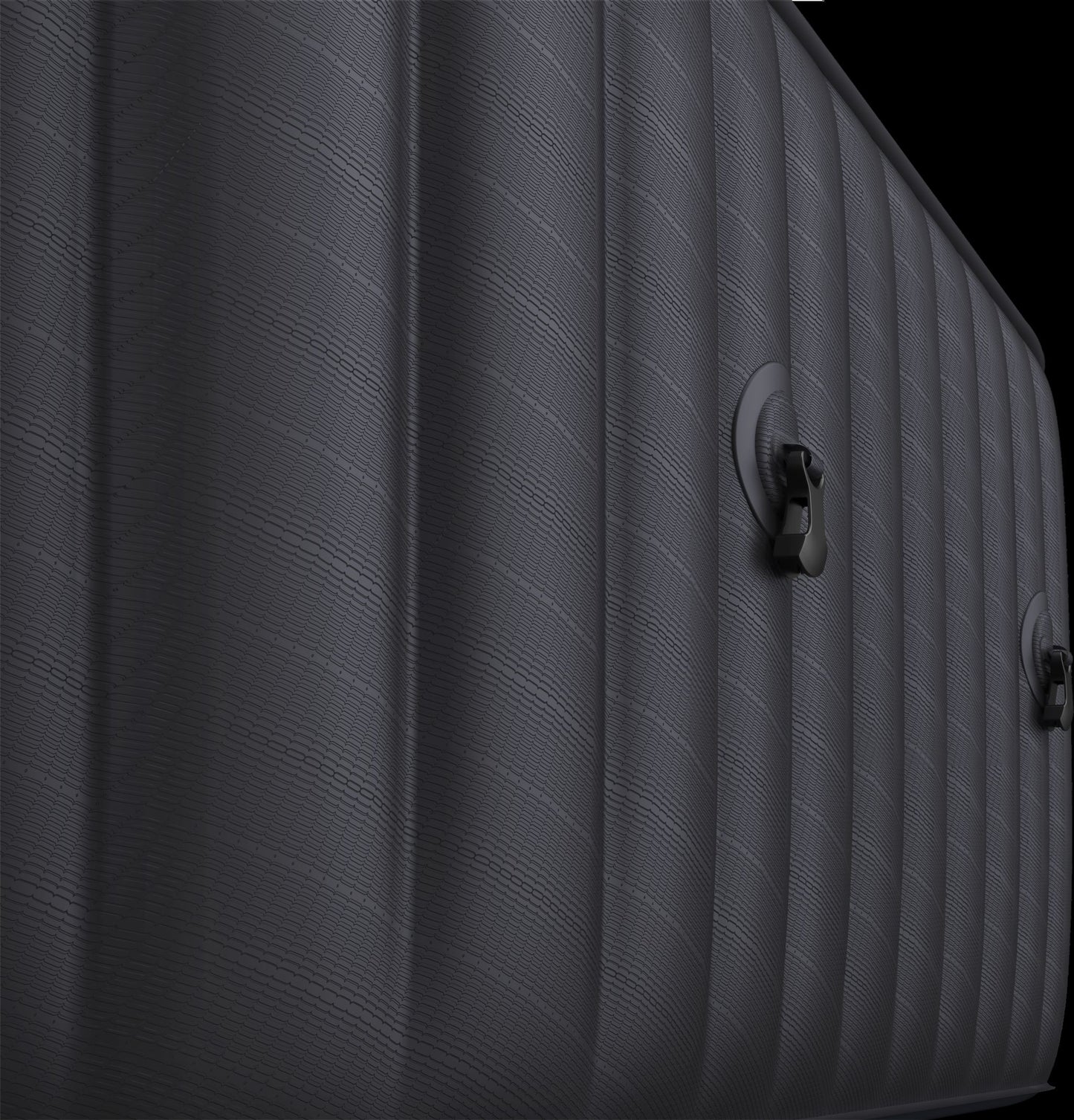 MSpa close up of the side of an inflatable black hot tub - Luxe Tub Source