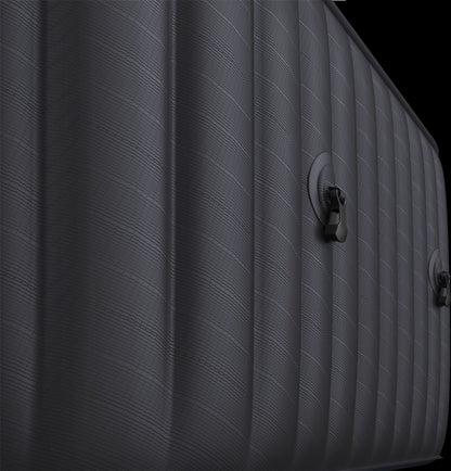 MSpa close up of the side of an inflatable black hot tub - Luxe Tub Source